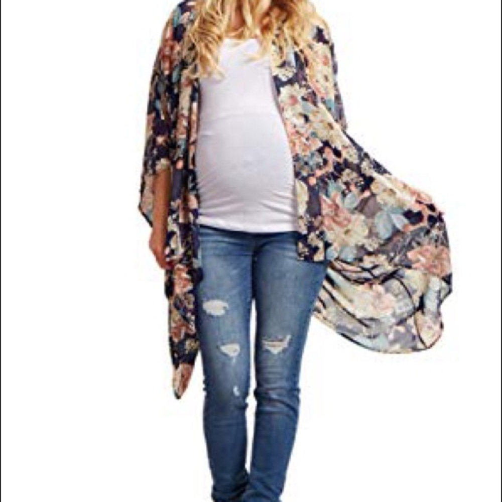 Navy Blue Floral Kimono by PinkBlush Maternity